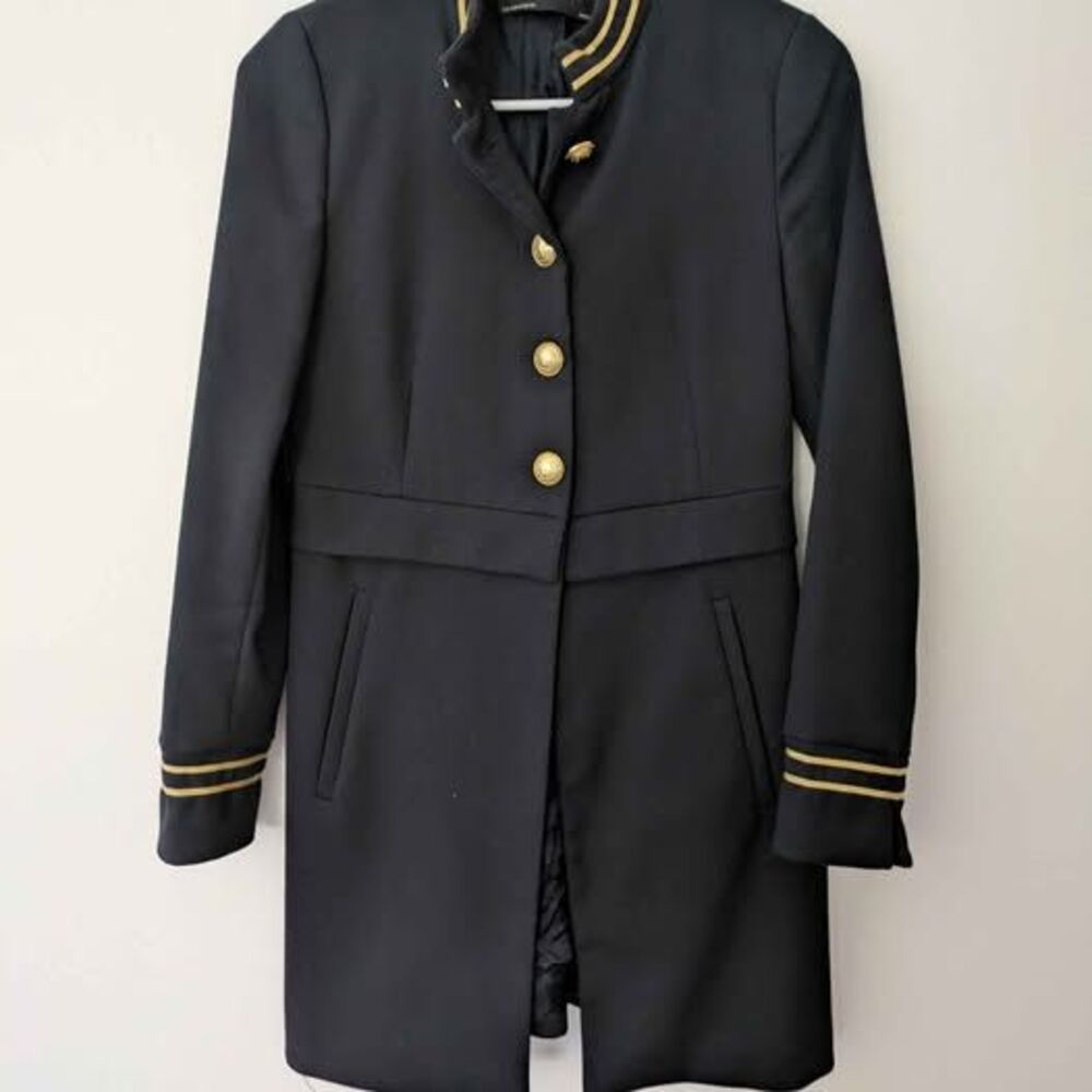 Zara Navy Military Long Jacket ~ sz XS (see description)